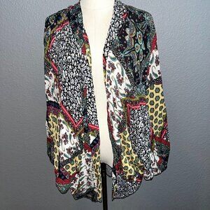 NIKKI ERIN Open Front Flowy Kimono Jacket - Patchwork Multi Color EUC -Size S/M